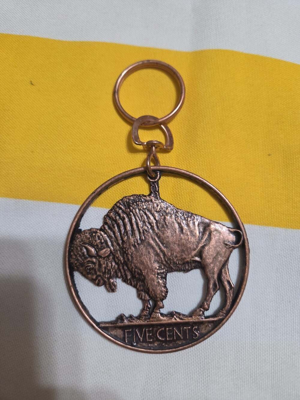 Buffalo Cut Five Cent Coin Metal Keychain ~3” Diameter~